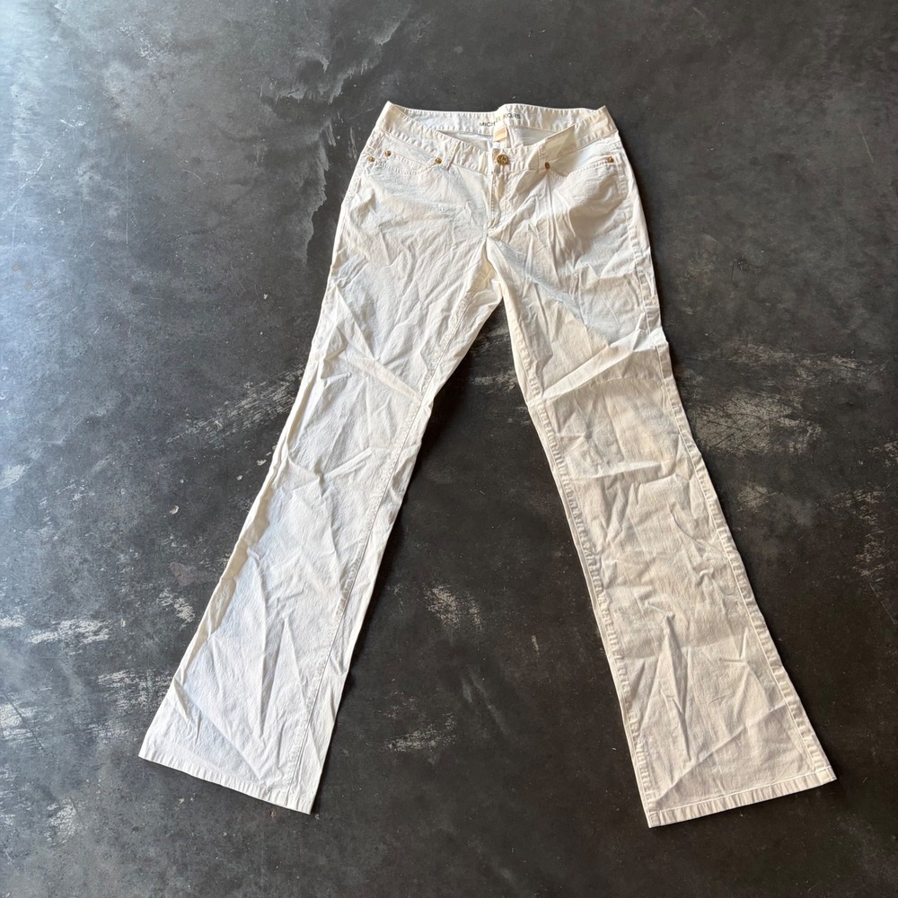 Michael Kors Womens White Embroidered Pocket Flare Leg Jeans Size 4